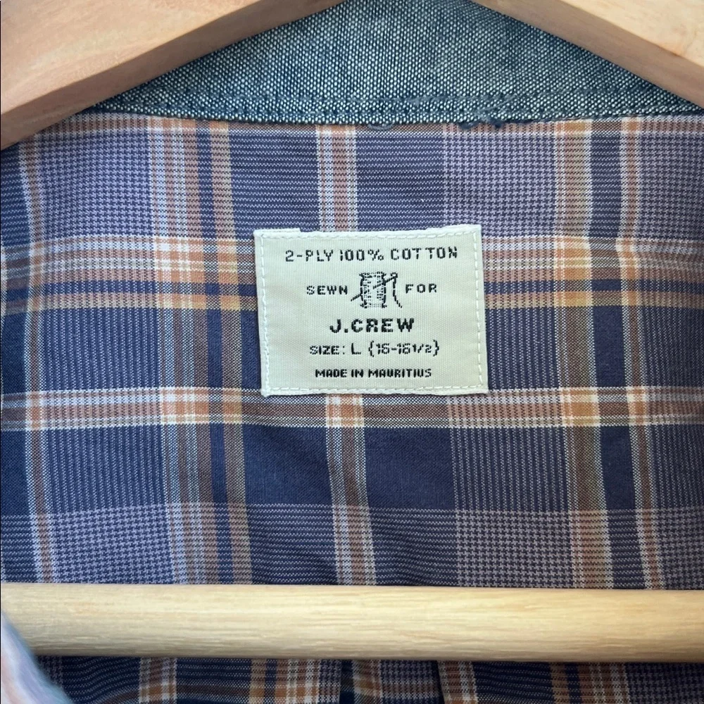 J. Crew Navy and Tan Plaid Casual Shirt Large